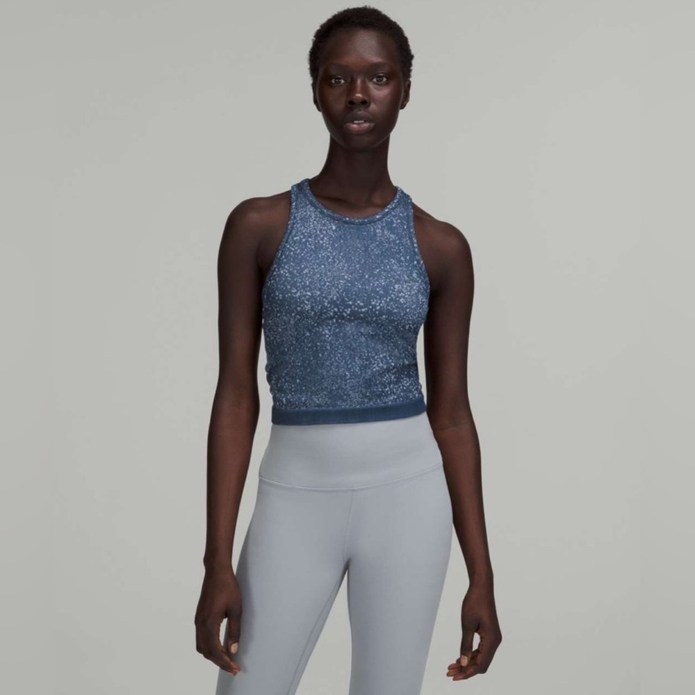 Lululemon Ebb to Street Cropped Racerback Tank Top Distorted Noise Mineral Blue